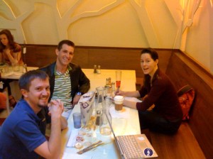 DIYbiologists John, Spencer, and Marnia enjoy Frjtz fries